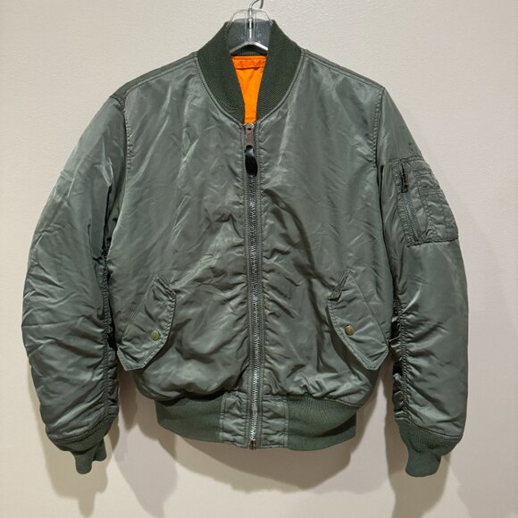 Alpha Industries Jacket Mens XL Green MA-1 Bomber Reversible Flyers Zip - Picture 1 of 16
